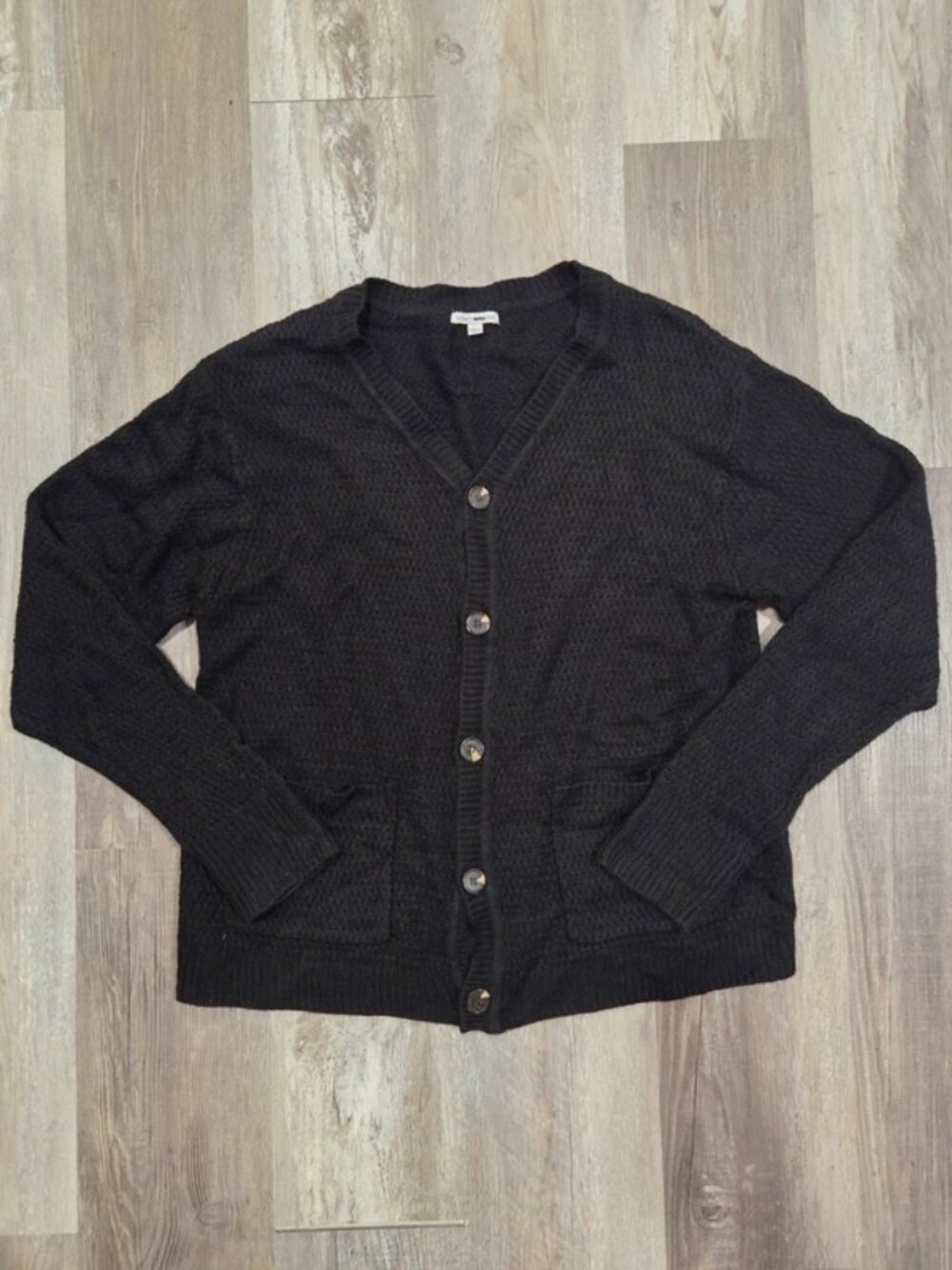 Black Fashionova Men Black Knitted Button Up Size Large
